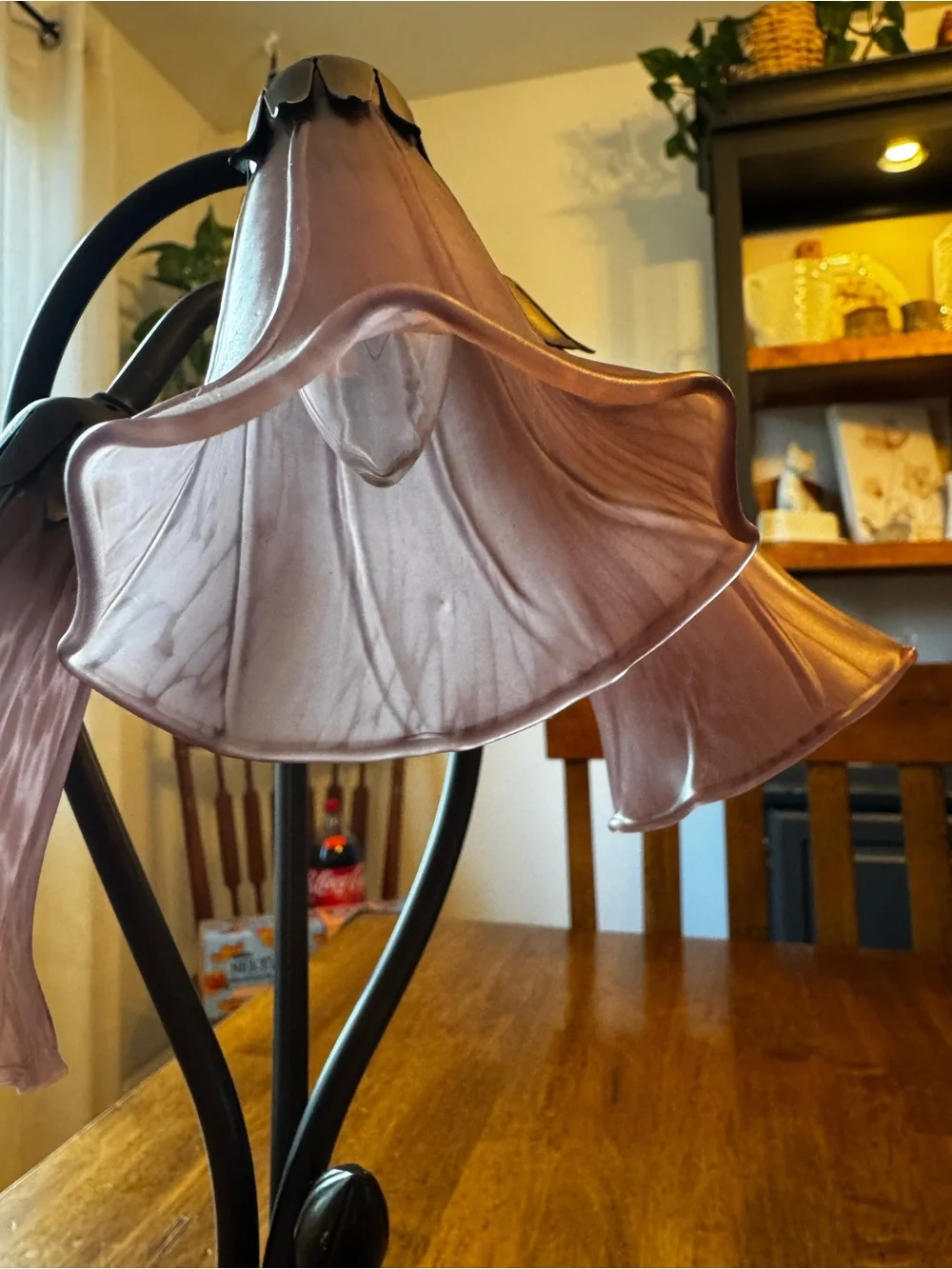 1980’s Art nouveau lily flower Glass Table Lamp dimmable